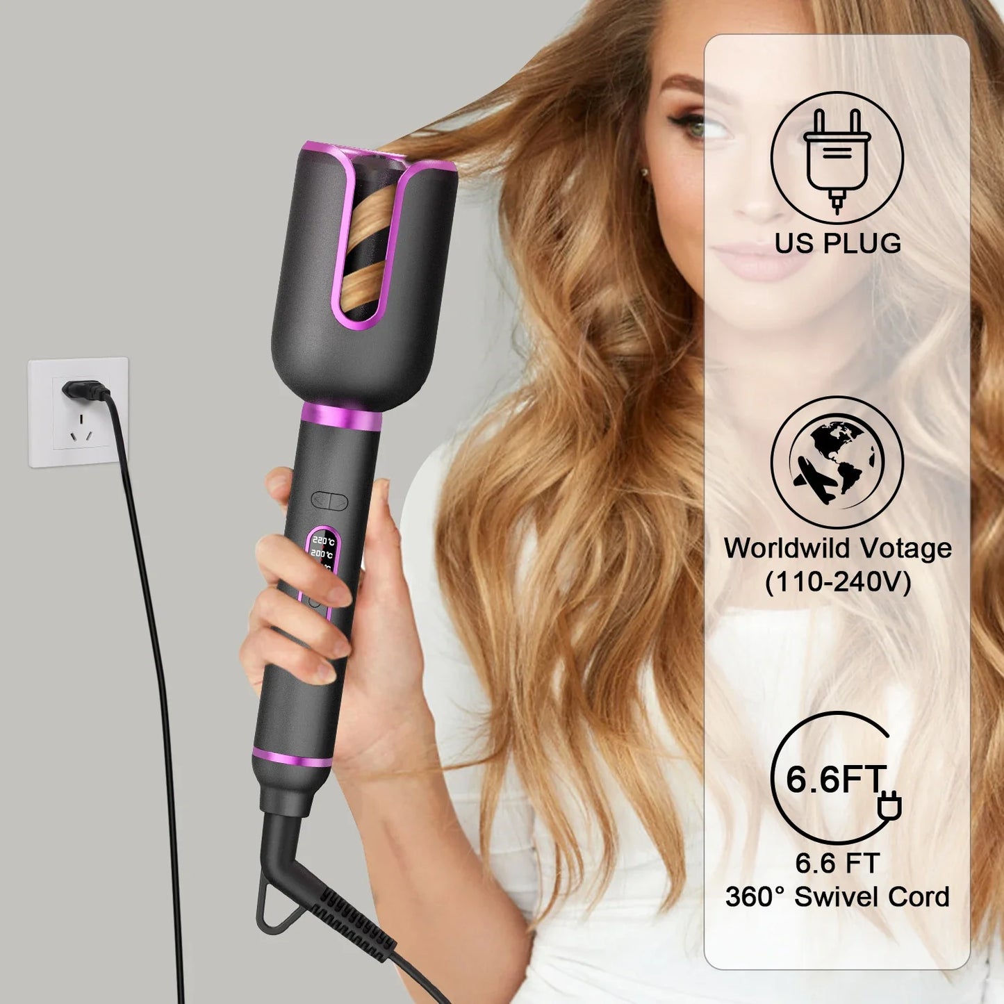 Automatic Rotating Ceramic Curling Iron – Tourmaline Barrel Hair Curler with 360° Swivel Cord & Temperature Control