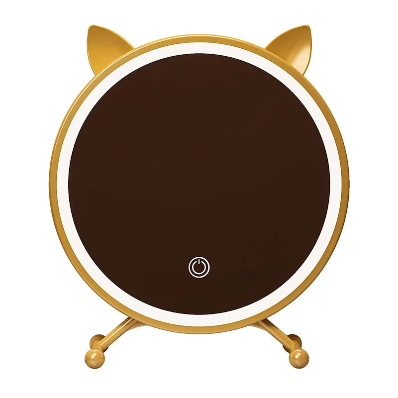 Smart LED Makeup Mirror with Touch Control – Cat-Ear Lighted Vanity Mirror for Bedroom, Desk & Dressing Table
