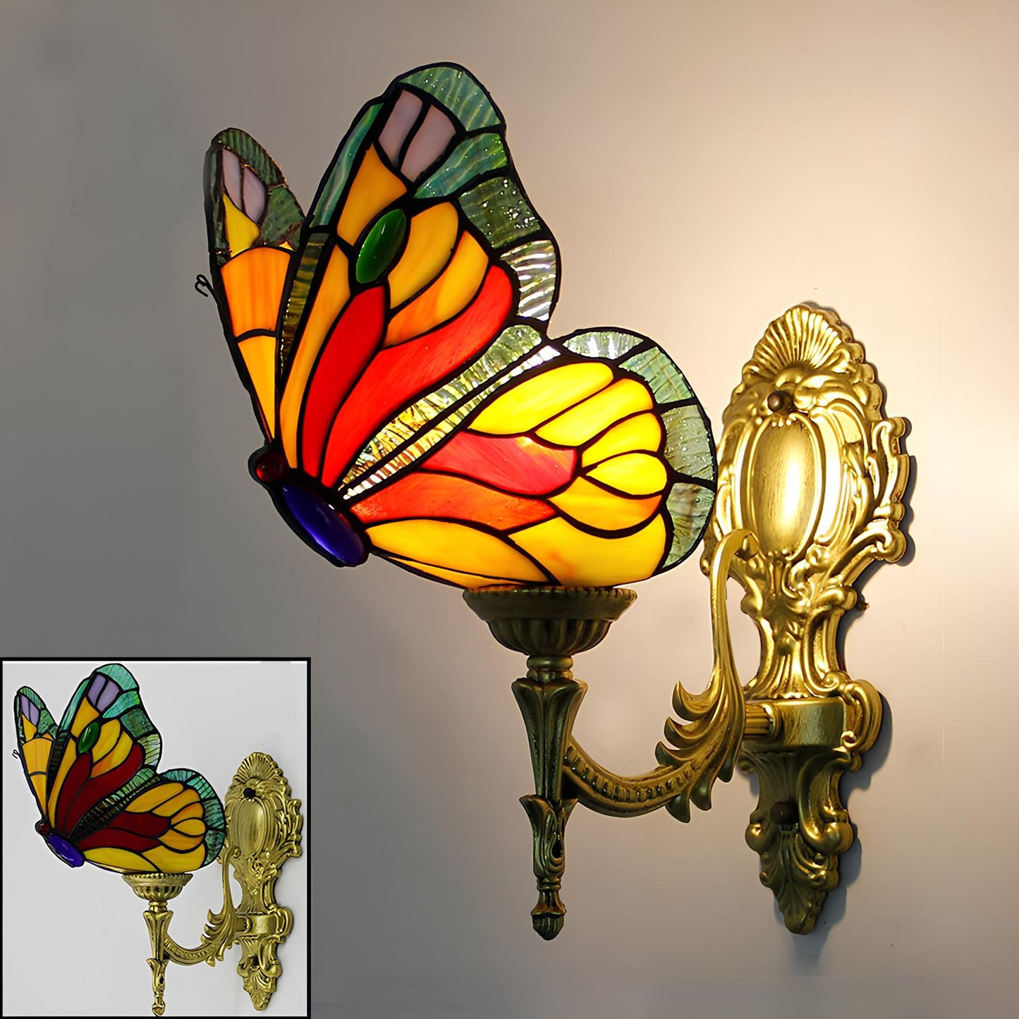 Tiffany Stained Glass Butterfly Wall Lamp