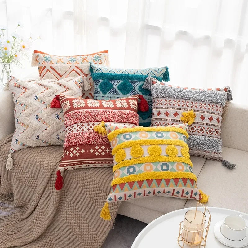 Tufted Linen Bohemian Cushion Cover 45 x 45 cm