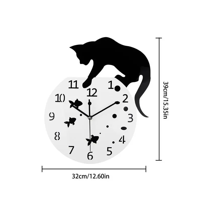 Round Wall Clock with Cat Design - Homevalley.co.uk