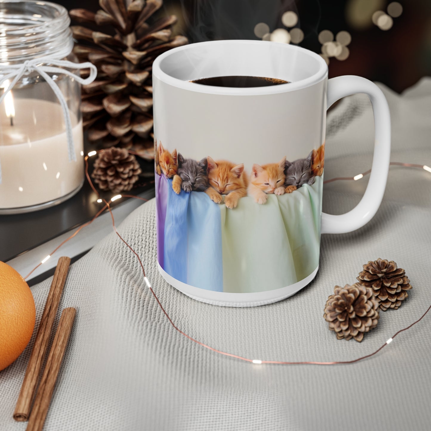 The Row of Kittens Ceramic Coffee Mug, Funny Pets Tea Cup, Gift for Her, Mother's Day, Gift Idea, 11oz, 15oz - Homevalley.co.uk