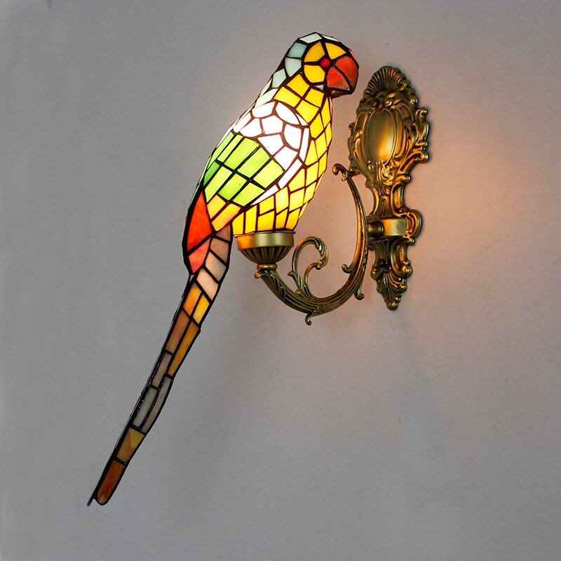 Tiffany Stained Glass Wall Mounted Parrot Lamp - Homevalley.co.uk