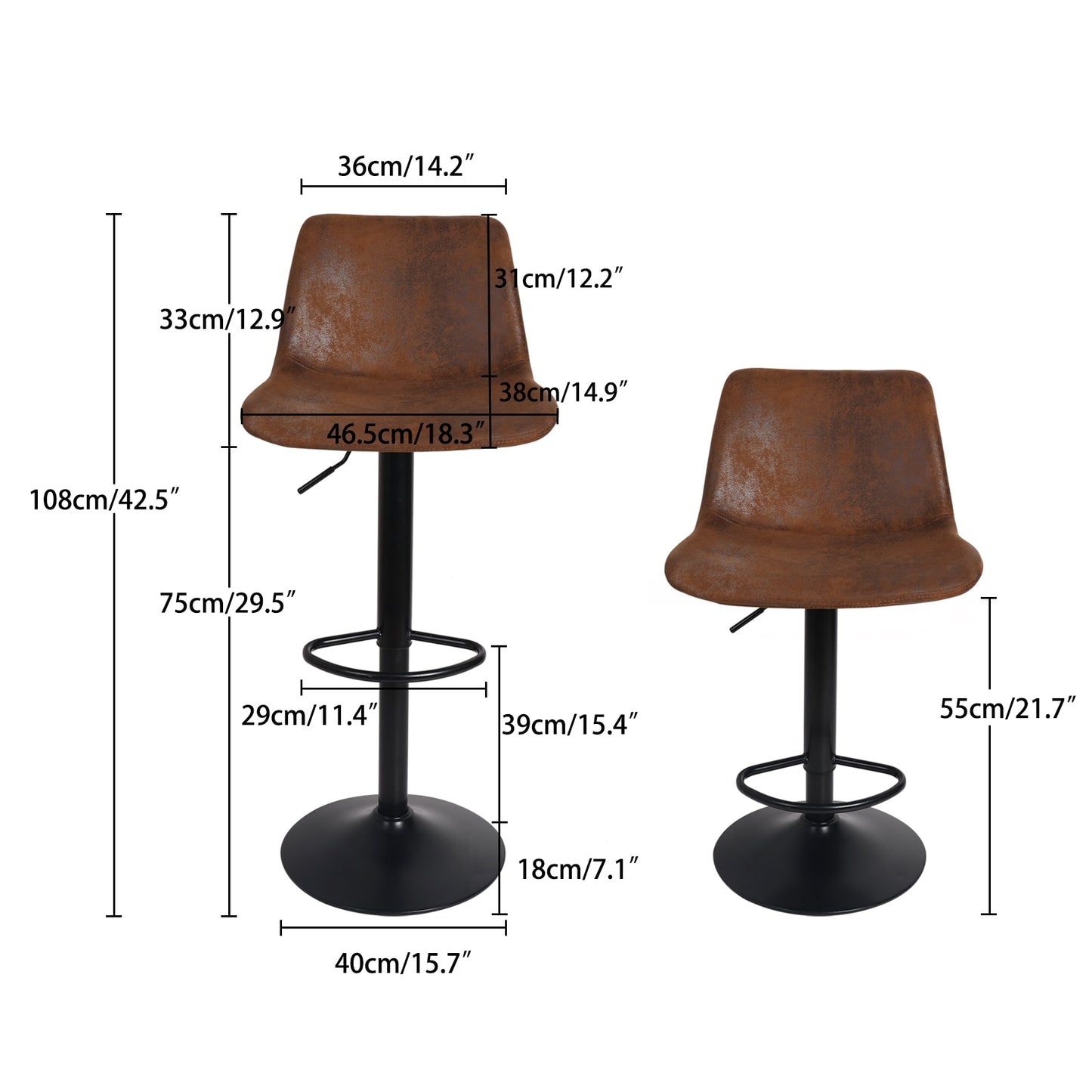 Swivel Bar Stool, Chair with Back, Adjustable Height, Set of 2 - Homevalley.co.uk