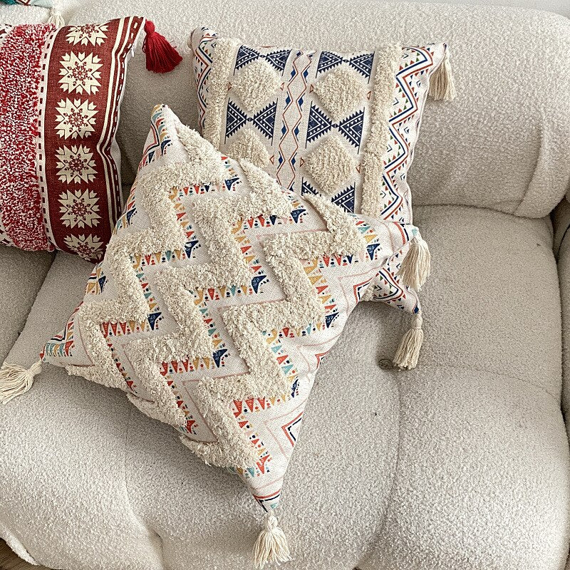 Tufted Linen Bohemian Cushion Cover 45 x 45 cm - Homevalley.co.uk