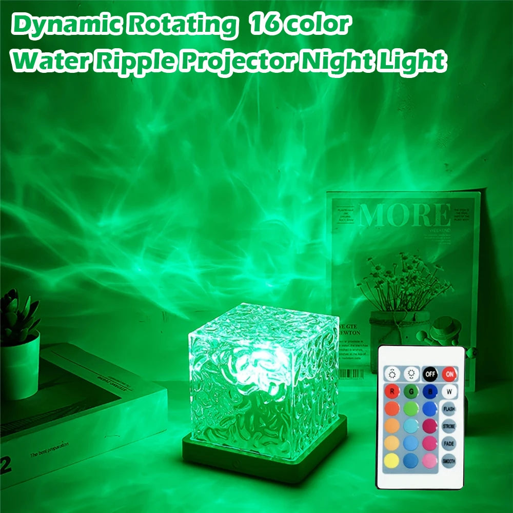 16 Colours Dynamic Ambient Water Ripple Night Light with Remote Control - Soothing LED Lamp for Relaxation Decor - Homevalley.co.uk