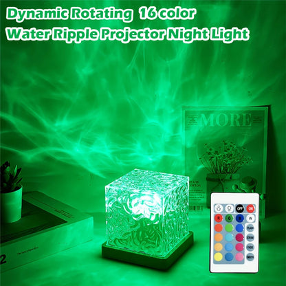 16 Colours Dynamic Ambient Water Ripple Night Light with Remote Control - Soothing LED Lamp for Relaxation Decor - Homevalley.co.uk