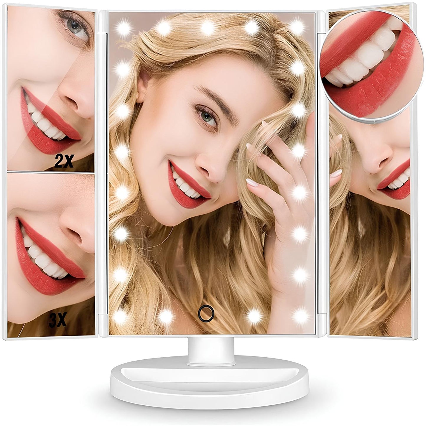 LED Makeup Mirror 1/2/3X Magnifying, 180° Rotation, 22 LED Lights