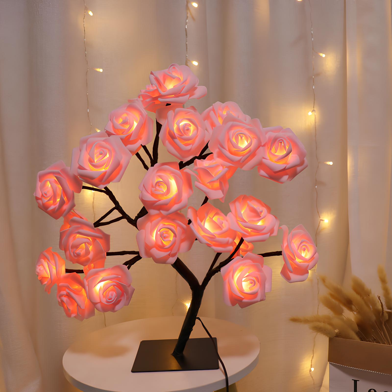24 LED Rose Tree Lamp Flower Light Night, USB Powered - Homevalley.co.uk