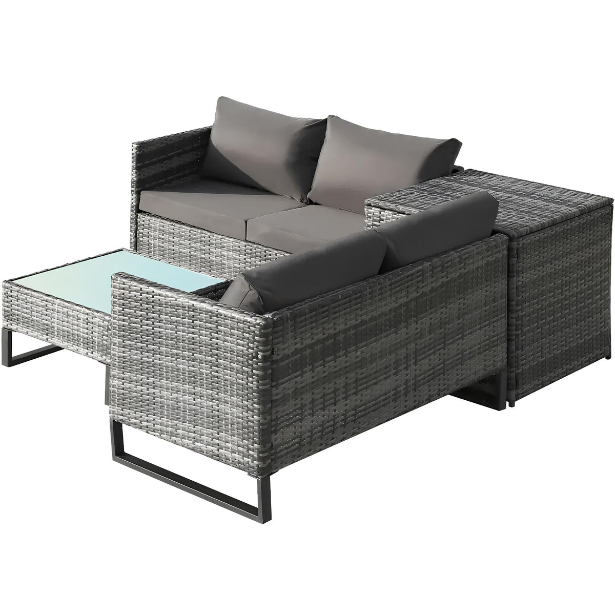 4PCS Garden Rattan Corner Sofa Set Outdoor Furniture Patio Sofa With Storage Box - Homevalley.co.uk
