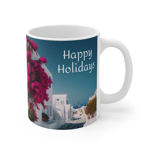 White Cottage and Flowers White Ceramic Coffee Mug, Floral Tea Cup, ORCA Coating Coffee Cup, Gift for Her, Mother's Day, Gift Idea,11oz