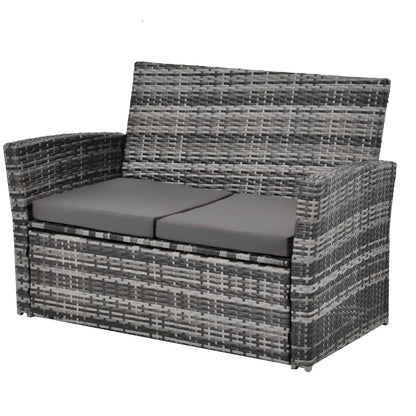 6 Pieces 6 Seater Rattan Patio Sofa Furniture Set with Tempered Glass Coffee Table & Footstools - Homevalley.co.uk
