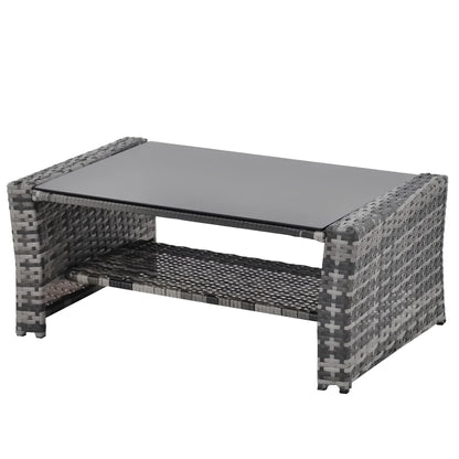 6 Pieces 6 Seater Rattan Patio Sofa Furniture Set with Tempered Glass Coffee Table & Footstools - Homevalley.co.uk