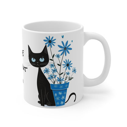 Black Cat and the Plant Pot White Ceramic Coffee Mug, Kitten Coffee Cup, Goft for Her, Mother's Day, Gift Idea,11oz