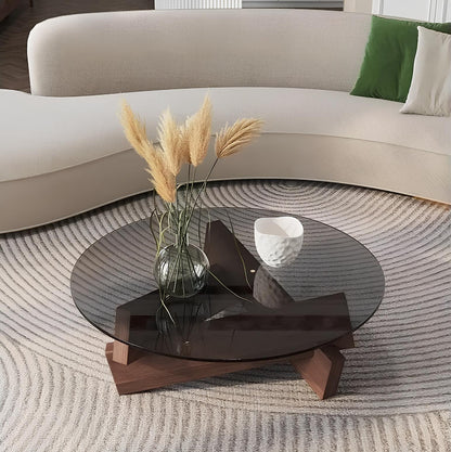 Nordic Transparent Glass Solid Wood Round Coffee Table