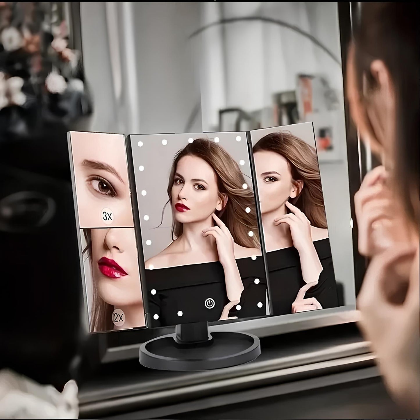 LED Makeup Mirror 1/2/3X Magnifying, 180° Rotation, 22 LED Lights