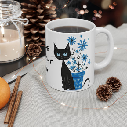 Black Cat and the Plant Pot White Ceramic Coffee Mug, Kitten Coffee Cup, Goft for Her, Mother's Day, Gift Idea,11oz