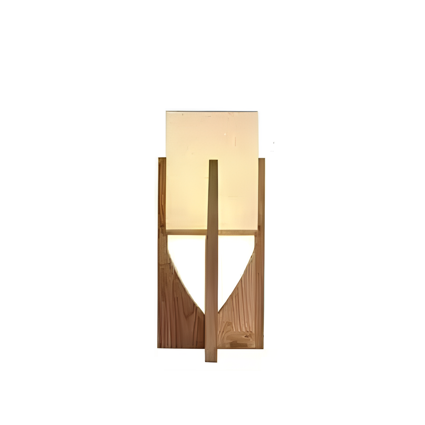 Wooden wall sconce with a rectangular light fixture on a white background