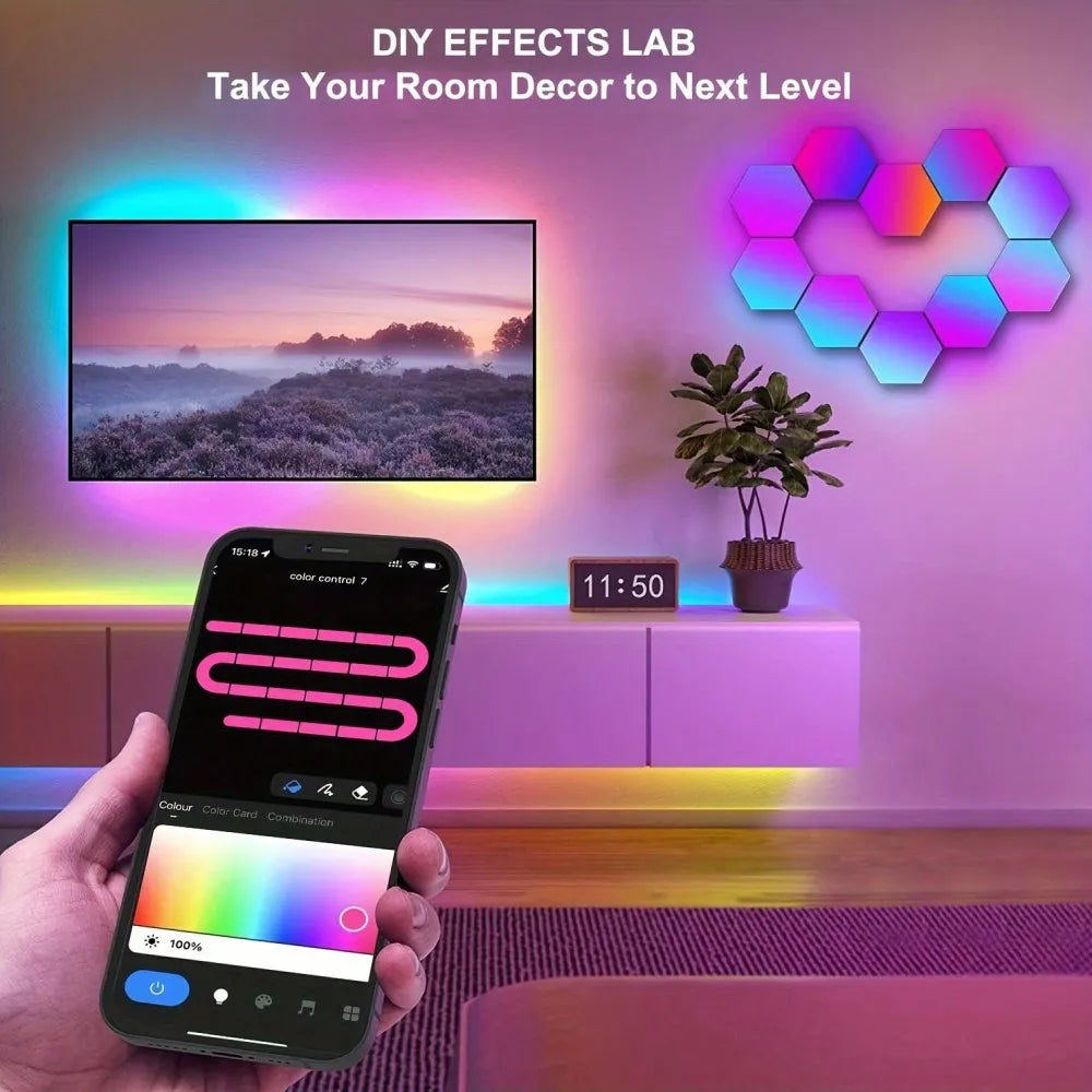 Hexagon DIY LED Light Bluetooth RGB Honeycomb Wall Lamp With Remote Control for Computer Game Room Decor Christmas Party