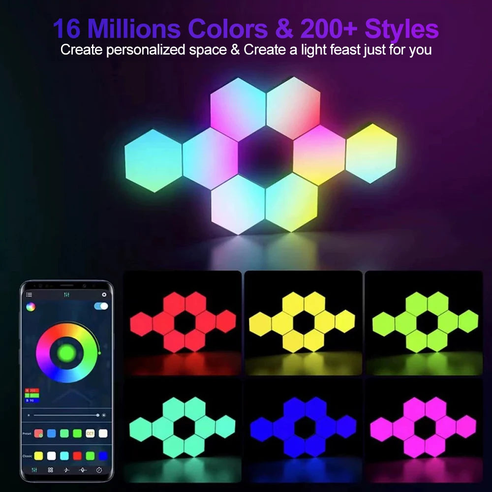 Hexagon DIY LED Light Bluetooth RGB Honeycomb Wall Lamp With Remote Control for Computer Game Room Decor Christmas Party