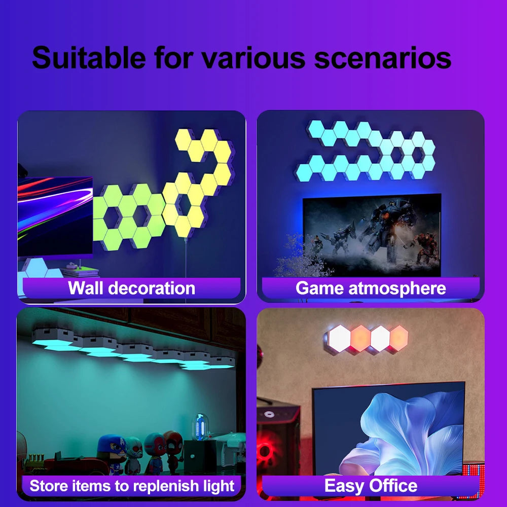 Hexagon DIY LED Light Bluetooth RGB Honeycomb Wall Lamp With Remote Control for Computer Game Room Decor Christmas Party