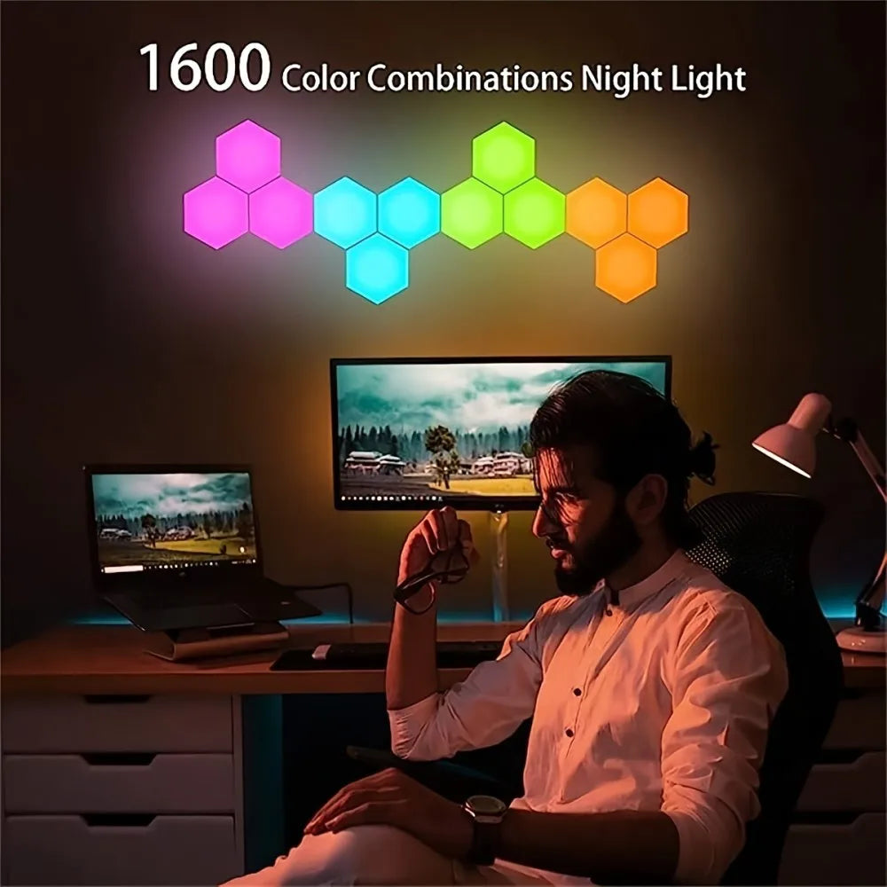 Hexagon DIY LED Light Bluetooth RGB Honeycomb Wall Lamp With Remote Control for Computer Game Room Decor Christmas Party