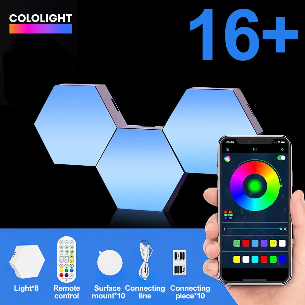 Hexagon DIY LED Light Bluetooth RGB Honeycomb Wall Lamp With Remote Control for Computer Game Room Decor Christmas Party