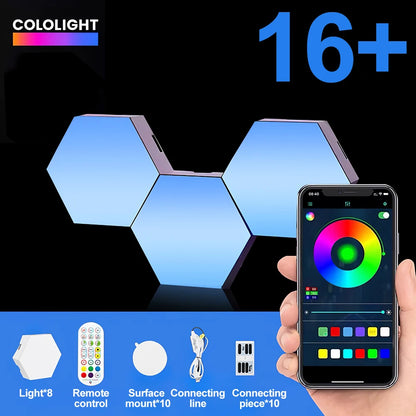 Hexagon DIY LED Light Bluetooth RGB Honeycomb Wall Lamp With Remote Control for Computer Game Room Decor Christmas Party