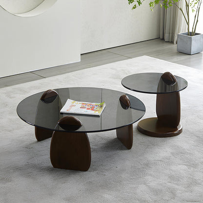 Minimalist Style Black Tempered Glass Round Coffee Table