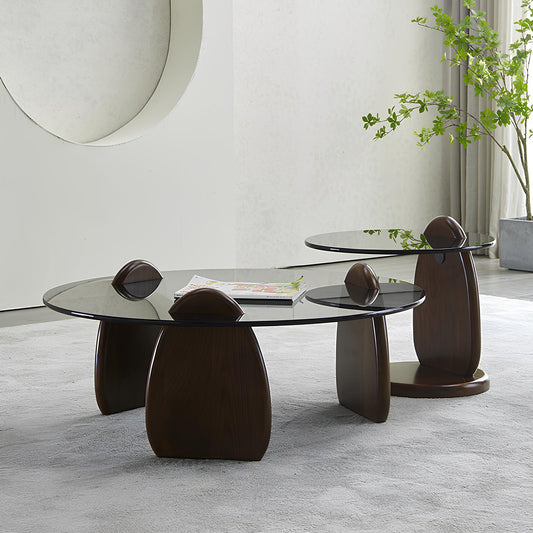 Minimalist Style Black Tempered Glass Round Coffee Table - Homevalley.co.uk