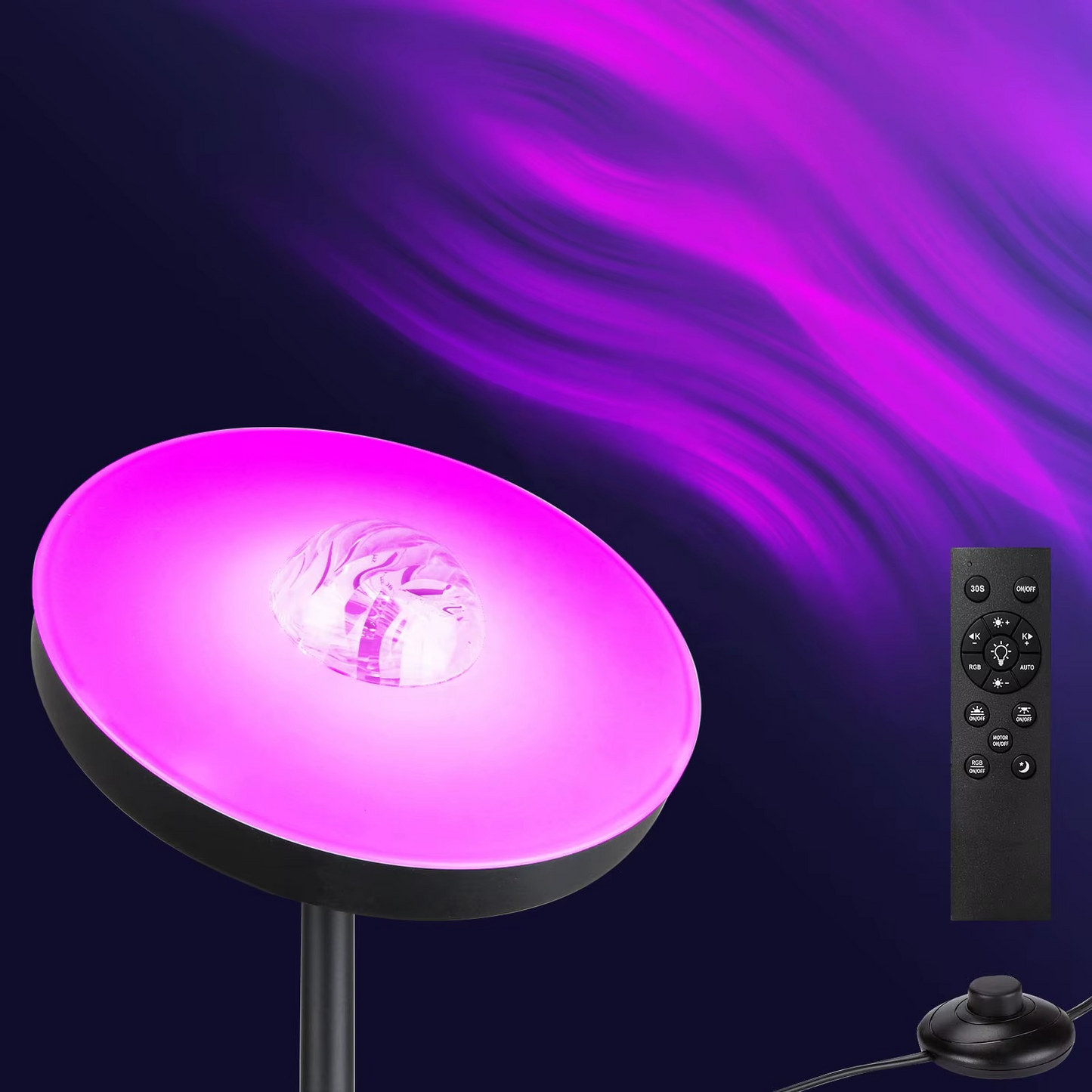 RGB Water Ripple Projector LED Floor Lamp – Dimmable Modern Standing Lamp with Remote Control