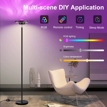 RGB Water Ripple Projector LED Floor Lamp – Dimmable Modern Standing Lamp with Remote Control