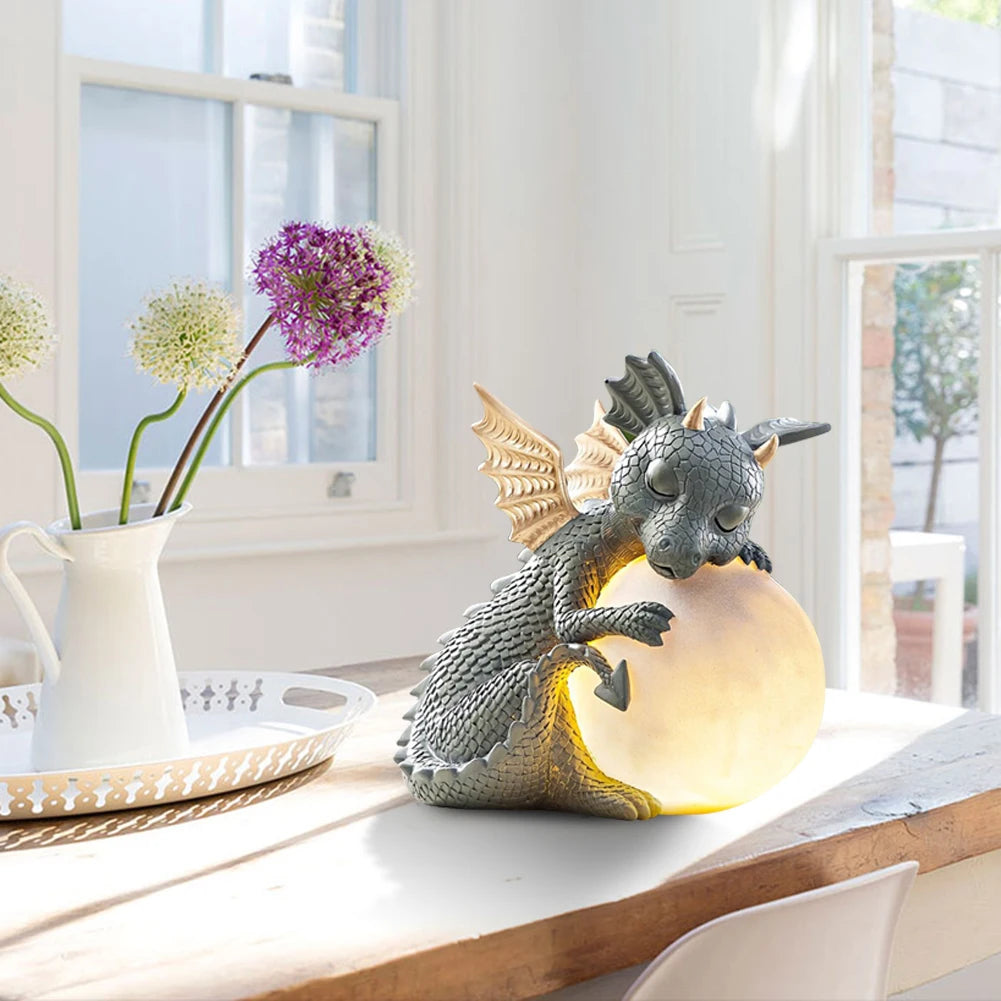 Small Sleeping Dinosaur Resin Sculpture Table Lamp Night Lights, Garden Decoration