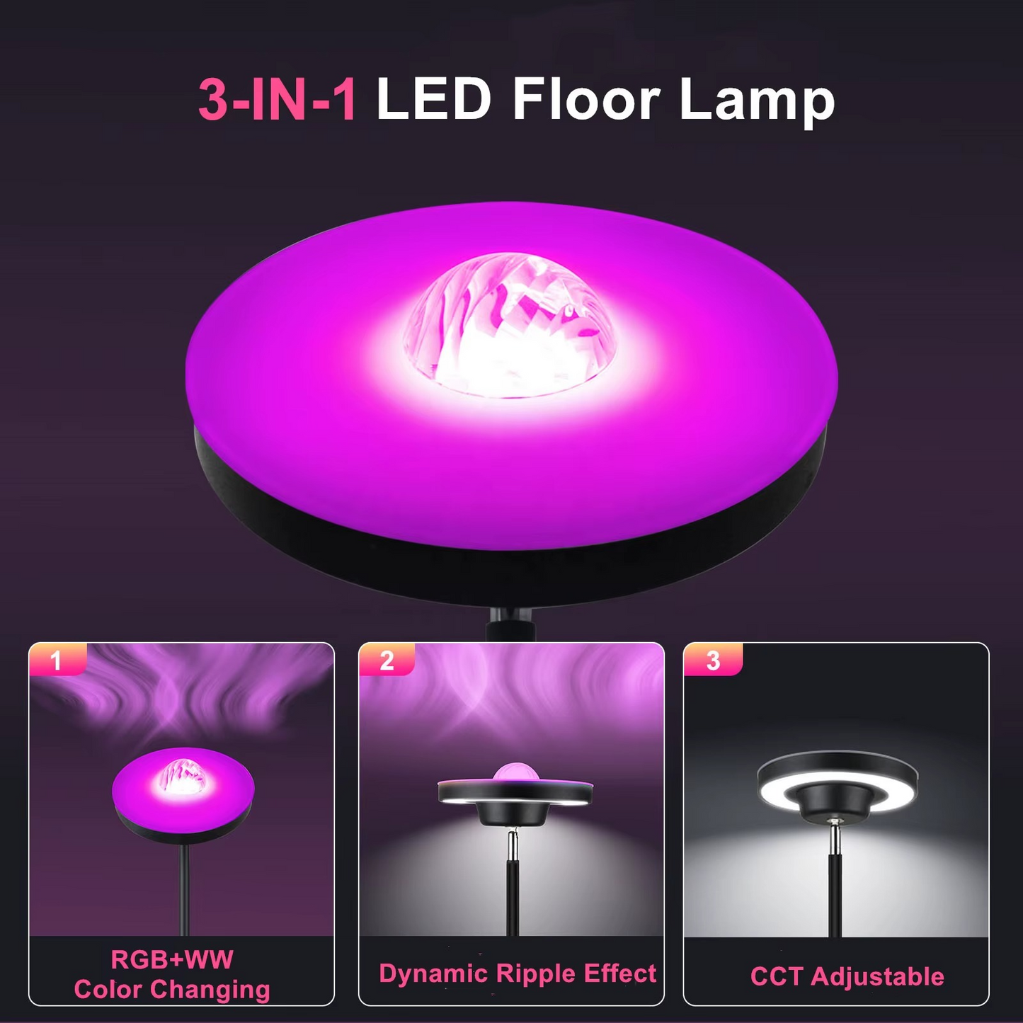 RGB Water Ripple Projector LED Floor Lamp – Dimmable Modern Standing Lamp with Remote Control
