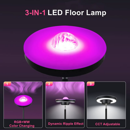 RGB Water Ripple Projector LED Floor Lamp – Dimmable Modern Standing Lamp with Remote Control