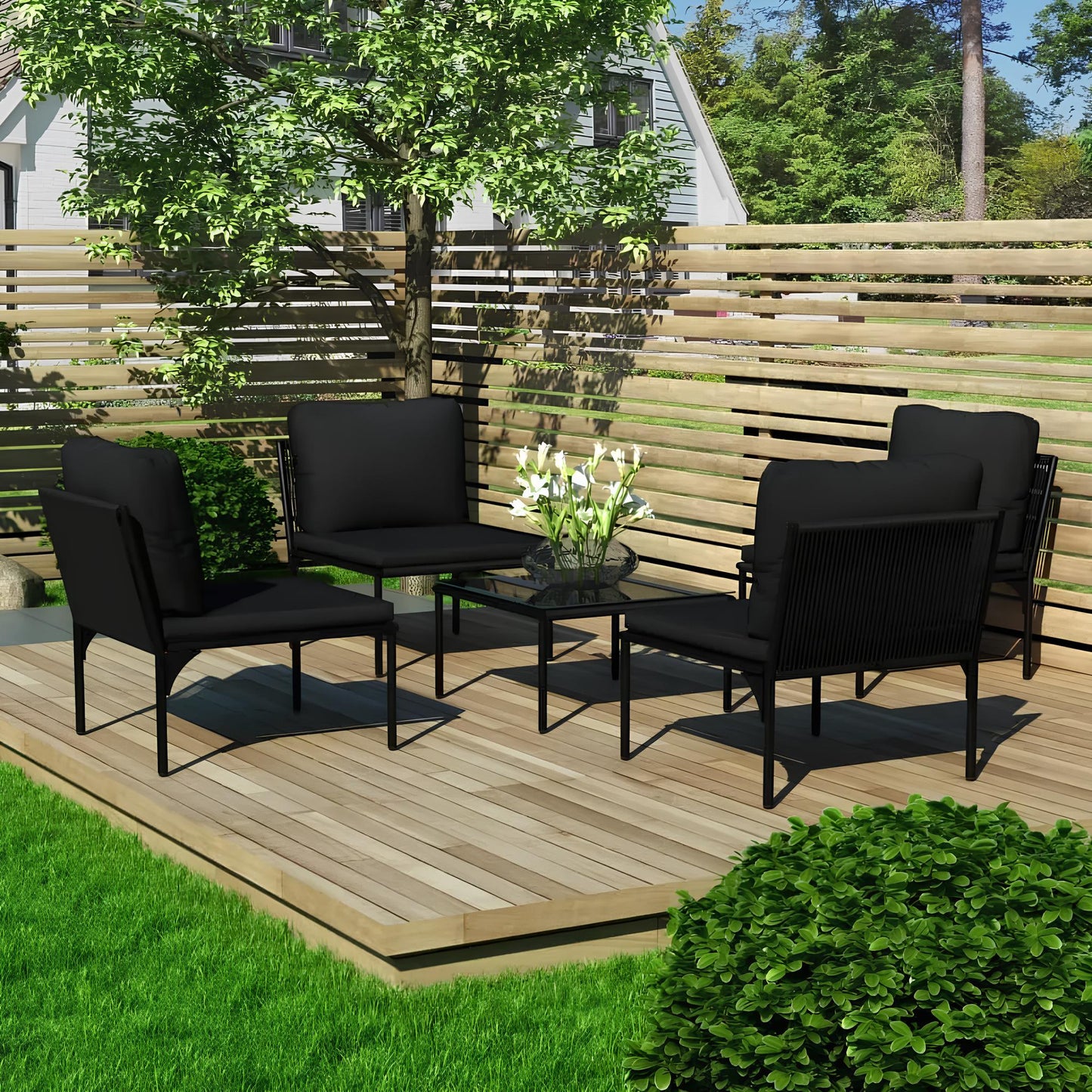 Schwarzes PVC-Rattan-Gartenmöbel-Set