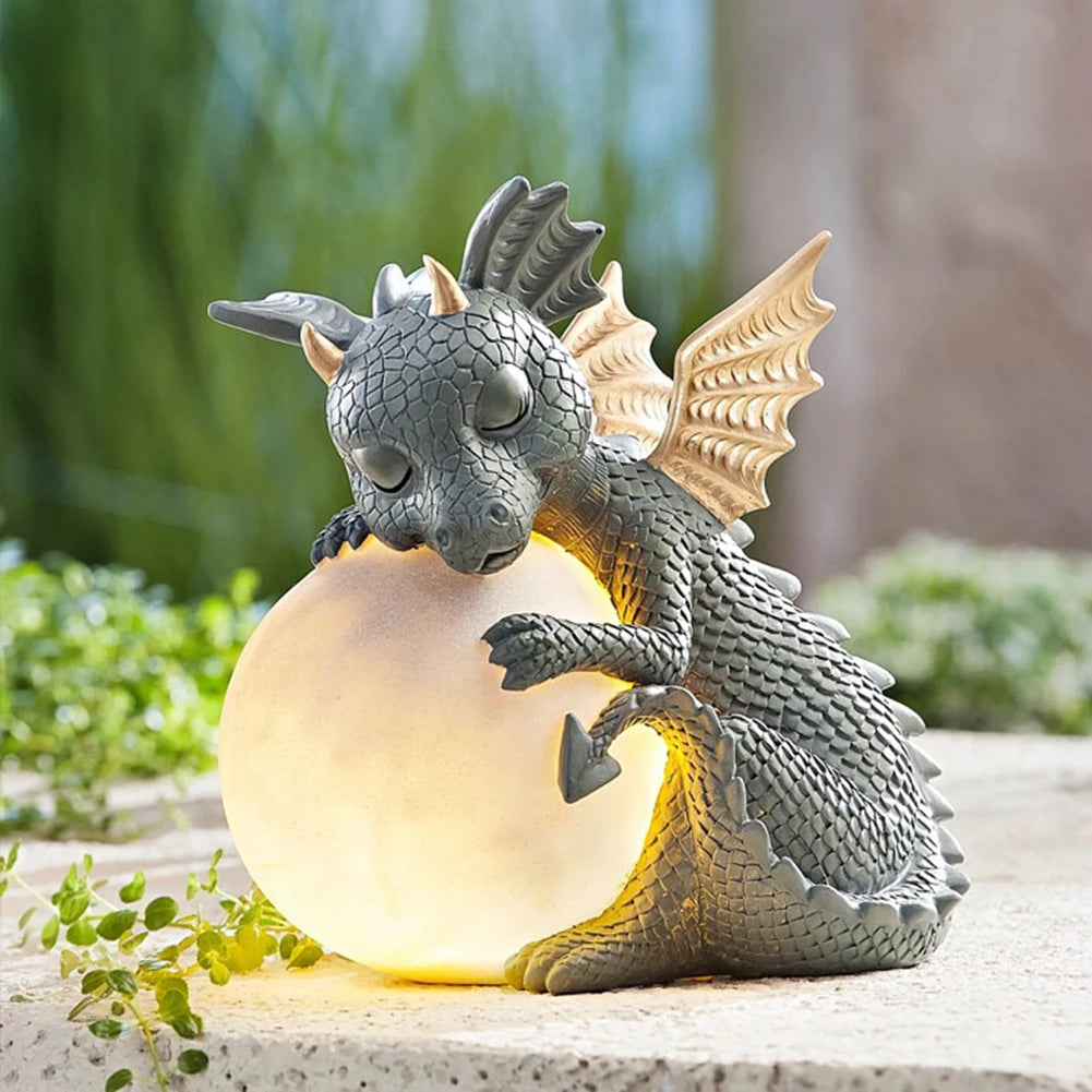 Small Sleeping Dinosaur Resin Sculpture Table Lamp Night Lights, Garden Decoration