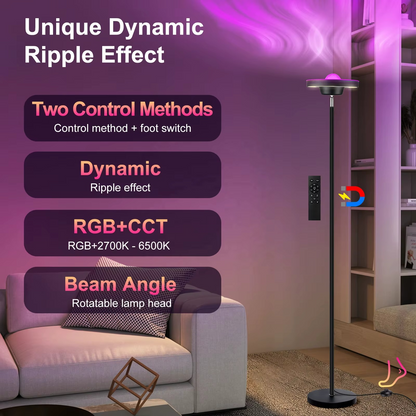 RGB Water Ripple Projector LED Floor Lamp – Dimmable Modern Standing Lamp with Remote Control