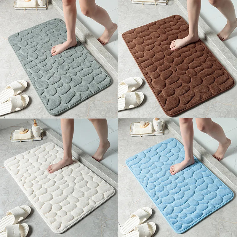 Cobblestone Embossed Non-Slip Memory Foam Bath Mat – Soft, Absorbent, and Stylish for Your Bathroom