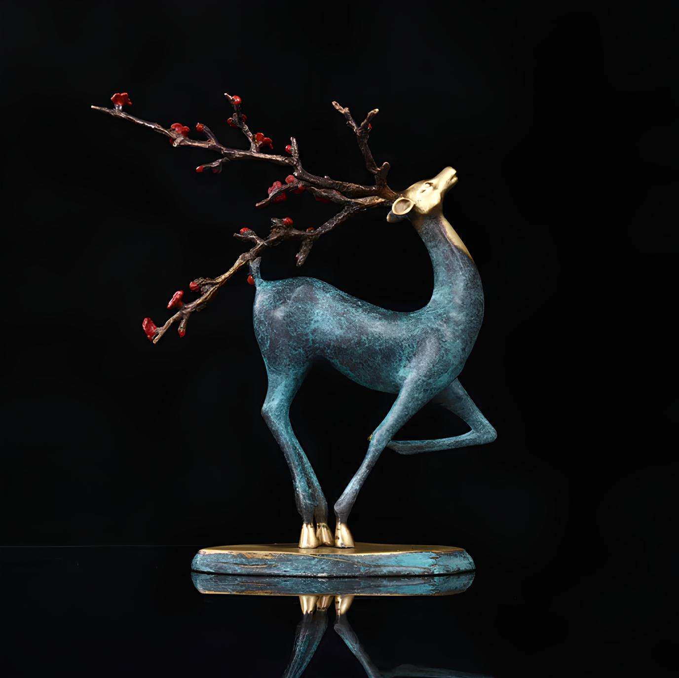 Copper Deer Statue Sculpture Figurine