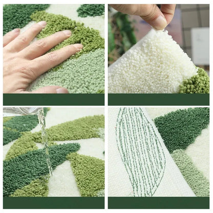 Green Leaves Flocking Bath Mat – Non-Slip, Absorbent Microfibre Bathroom Rug