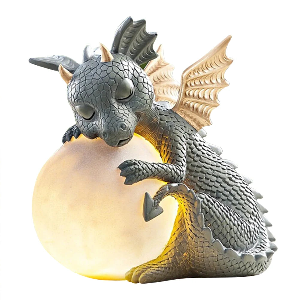 Small Sleeping Dinosaur Resin Sculpture Table Lamp Night Lights, Garden Decoration