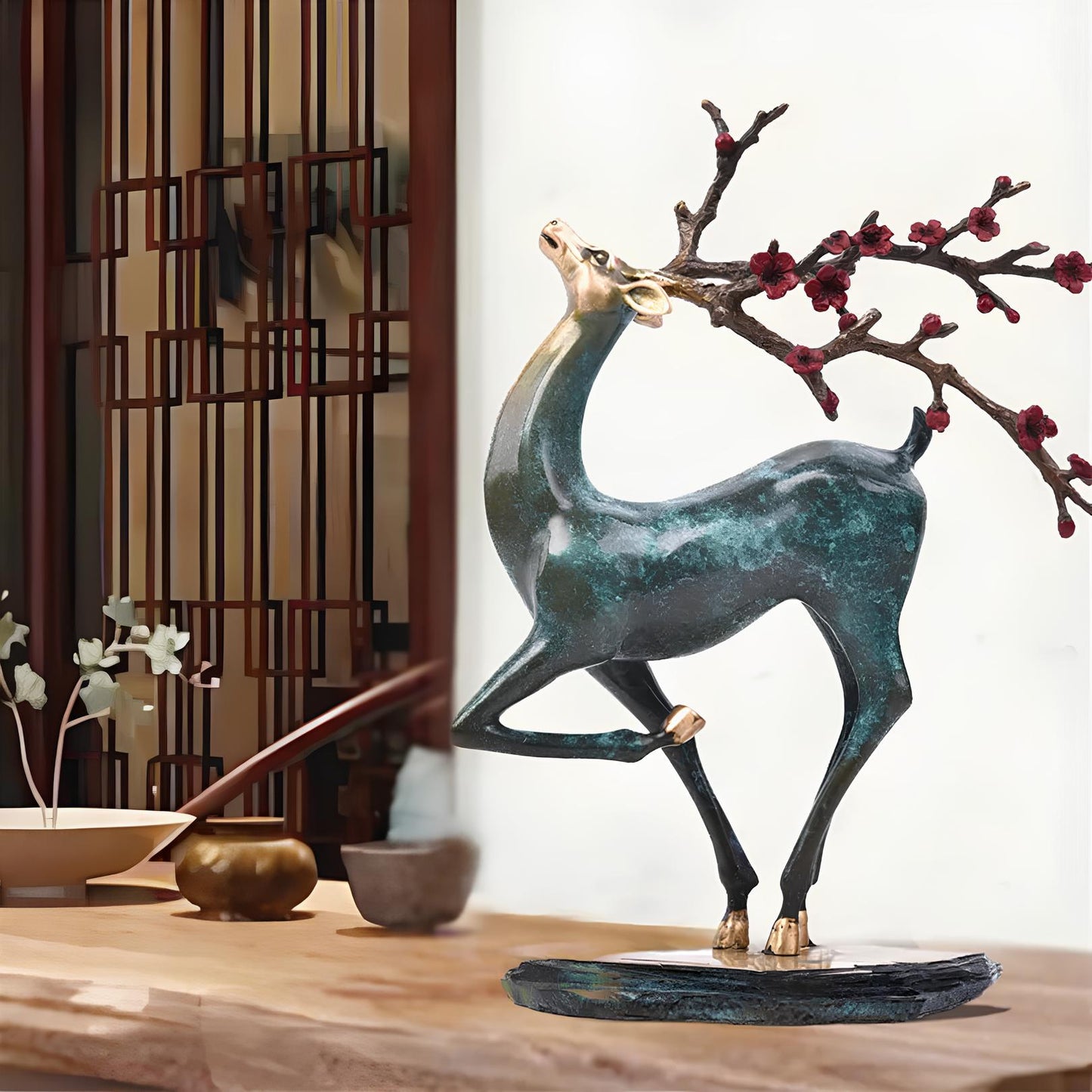 Copper Deer Statue Sculpture Figurine