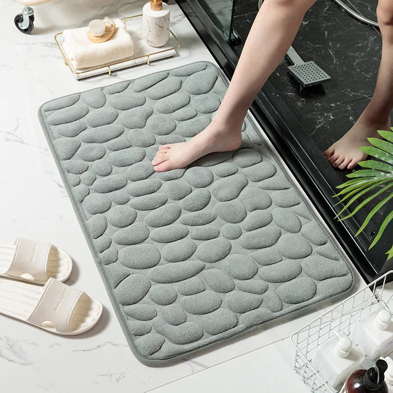 Cobblestone Embossed Non-Slip Memory Foam Bath Mat – Soft, Absorbent, and Stylish for Your Bathroom