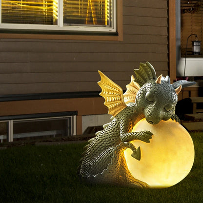 Small Sleeping Dinosaur Resin Sculpture Table Lamp Night Lights, Garden Decoration