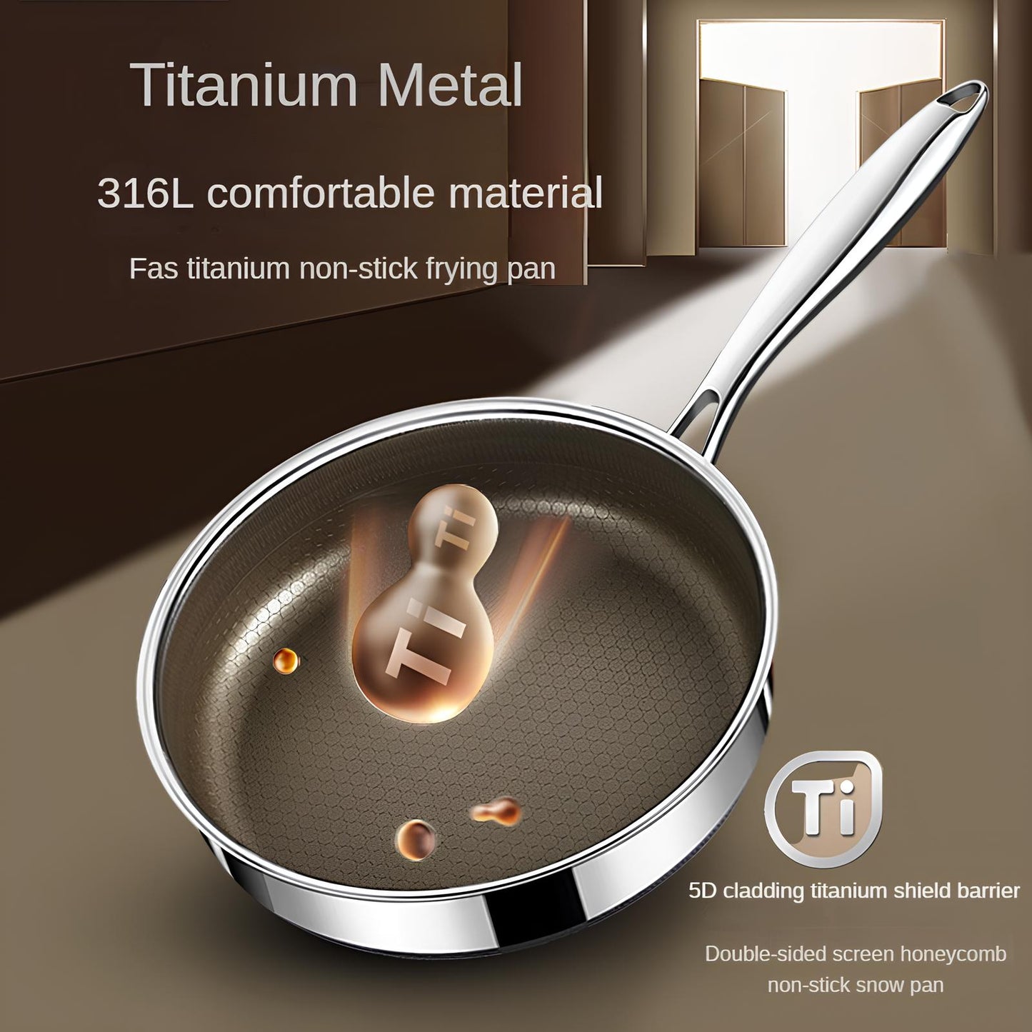 Titanium 316 Stainless Steel Non Stick Frying Pan