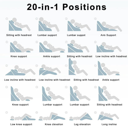 Diagram showing 20 different positions with a wedge or similar product.