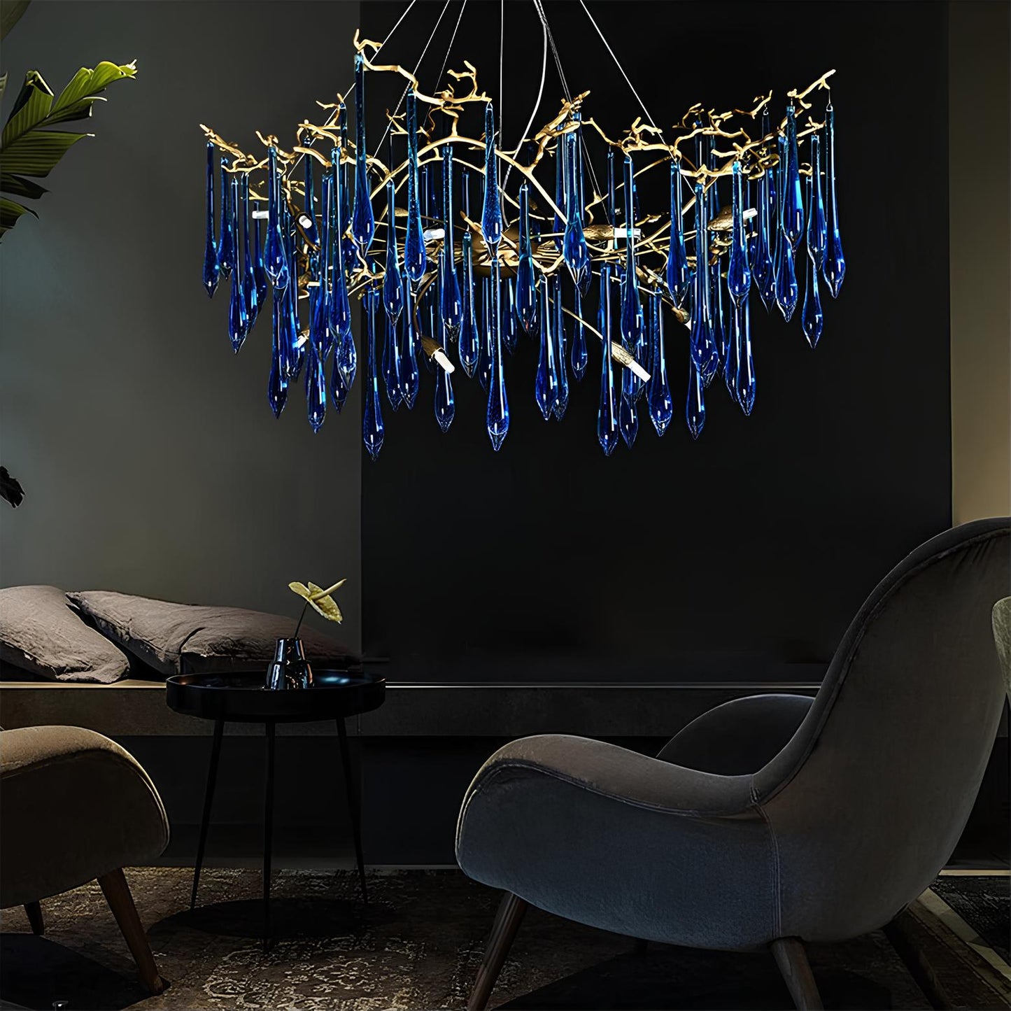 Copper Luxury Blue Crystal Chandelier