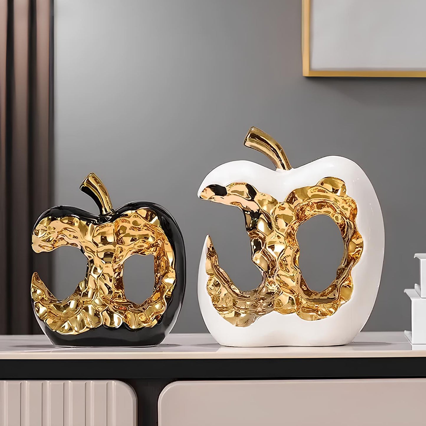 Gold-plated Hollow Apple Ceramic Sculpture Ornament