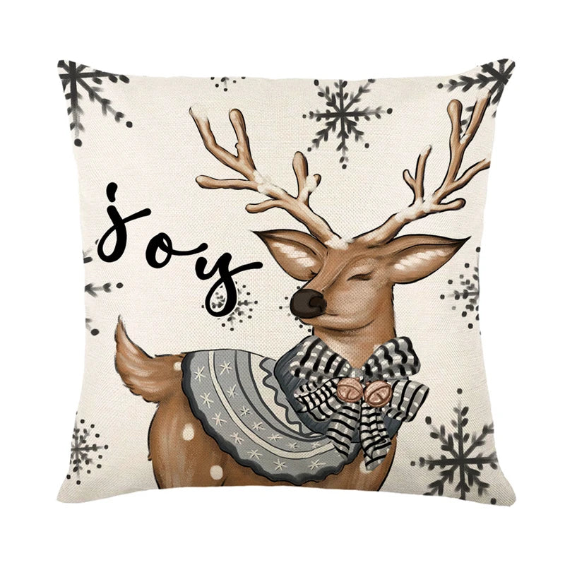Linen Christmas Snowman Cushion Cover 45x45cm - Homevalley.co.uk